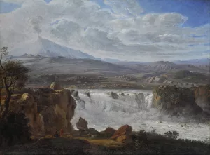 The Caracci Waterfall Near Aderno at the Foot of Mt. Etna Oil painting by Karl Gothard Grass