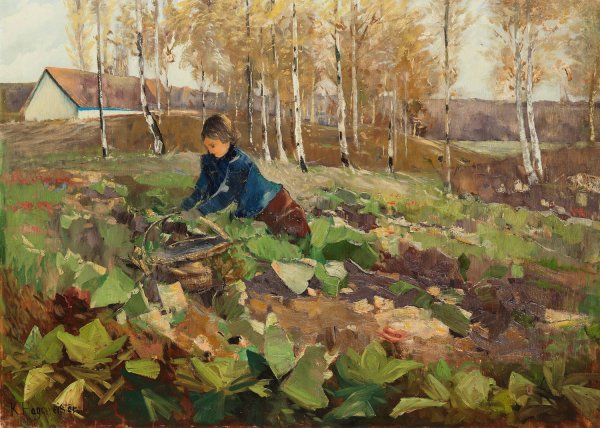 Bauerin im Rubenfeld  by Karl Hagemeister - Hand-Painted Oil Painting Reproduction