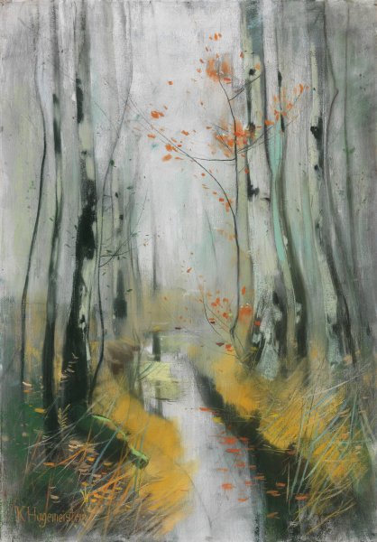 Birken im Herbst am Bachlauf  by Karl Hagemeister - Hand-Painted Oil Painting Reproduction