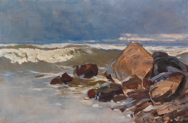 Strand bei Lohme mit Felsen  by Karl Hagemeister - Hand-Painted Oil Painting Reproduction