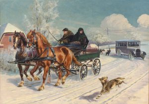 Vinterparti med en hestevogn by Karl Hansen Reistrup Oil Painting
