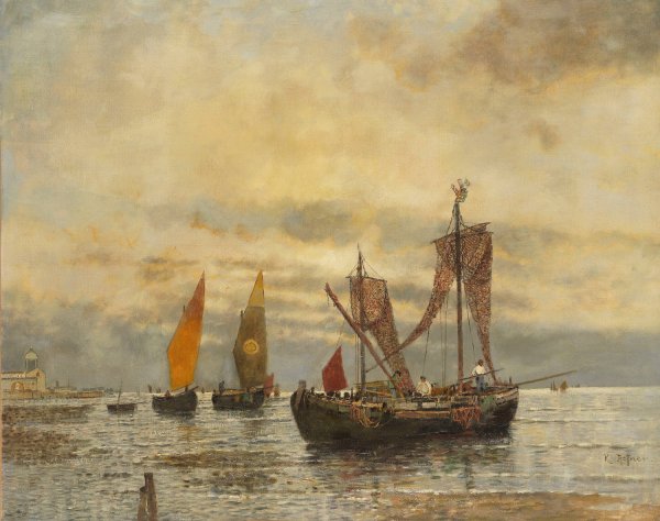 Venezianische Bragozzi  by Karl Heffner - Hand-Painted Oil Painting Reproduction