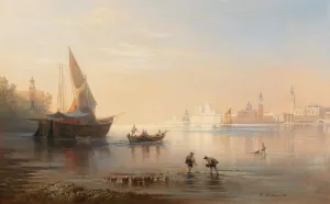Gathering Mussels in the Venetian Lagoon by Karl Heilmayer Oil Painting