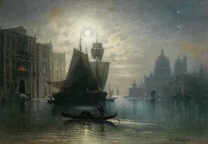Venice, the Grand Canal in the Moonlight by Karl Heilmayer Oil Painting