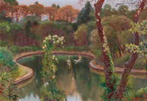 Swans in the Park at Miramare Castle near Trieste by Karl Hofmann Oil Painting