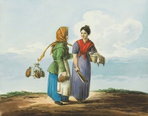 A Watercarrier And A Washerwoman by Karl Ivanovich Kollman Oil Painting