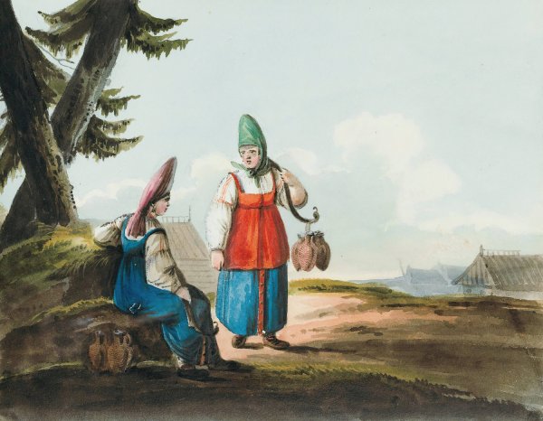 Main Product Photo of Two Peasant Women In Conversation Painting by Karl Ivanovich Kollman