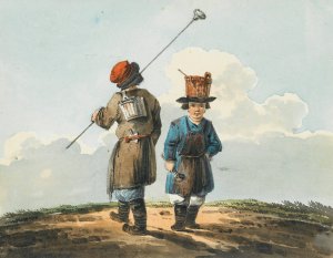 Two Young Street Vendors With Brushes And Buckets by Karl Ivanovich Kollman Oil Painting