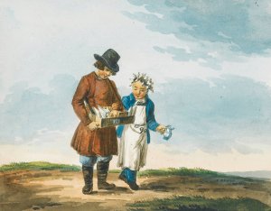 Two Young Street Vendors by Karl Ivanovich Kollman Oil Painting