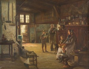 Reading aloud from the spelling book by Karl Josef Muller Oil Painting