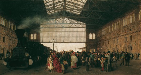 Main Product Photo of Ankunft eines Zuges am Nordwestbahnhof in Wien  Painting by Karl Karger
