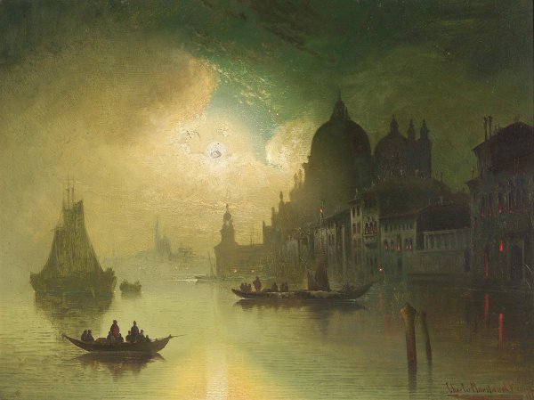 A Moonlit Night over Venice by Karl Kaufmann - Hand-Painted Oil Painting Reproduction