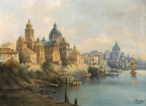 A Port Town by Karl Kaufmann Oil Painting