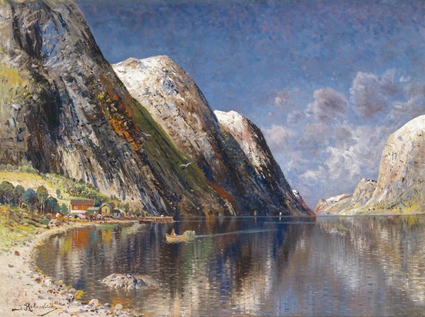 Drontheim Fjord by Karl Kaufmann - Hand-Painted Oil Painting Reproduction