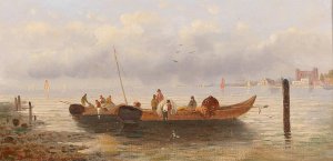 Fishermen By The Coast by Karl Kaufmann Oil Painting