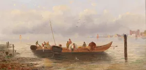 Fishermen By The Coast by Karl Kaufmann Oil Painting