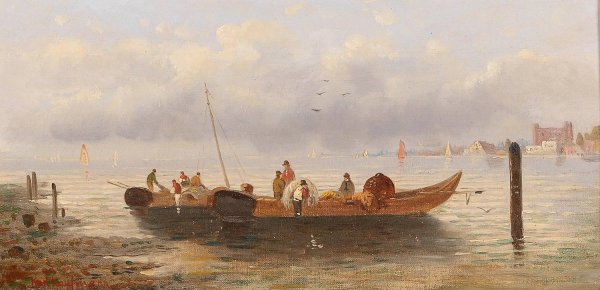 Fishermen By The Coast by Karl Kaufmann - Hand-Painted Oil Painting Reproduction