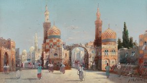 Hustle and Bustle in an Oriental City by Karl Kaufmann Oil Painting
