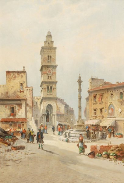 Platz In Capua In Italien by Karl Kaufmann - Hand-Painted Oil Painting Reproduction