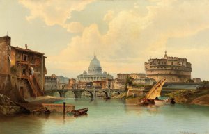 Rome, View Of Castel Sant'angelo by Karl Kaufmann Oil Painting
