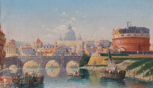 Rome, View Of The Castel Sant'angelo by Karl Kaufmann Oil Painting