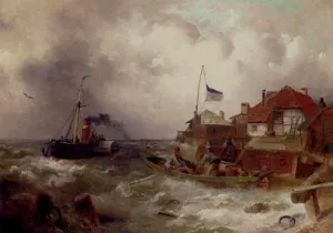 Rowing Out In Choppy Waters by Karl Kaufmann - Oil Painting Reproduction
