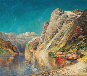 Sommer am Norwegischen Fjord by Karl Kaufmann Oil Painting