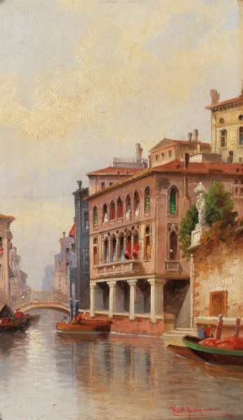 Venice, Canal Scene by Karl Kaufmann - Hand-Painted Oil Painting Reproduction