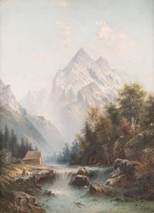 Wild stream in the mountains by Karl Kaufmann Oil Painting