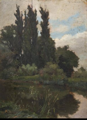 Poplars by the Water by Karl Maria Thuma Oil Painting
