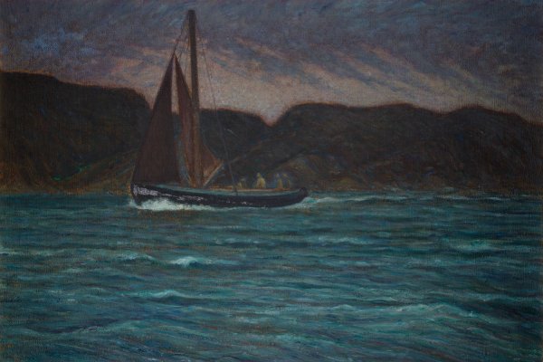 Fishing Boat in Storm  by Karl Nordstrom - Hand-Painted Oil Painting Reproduction