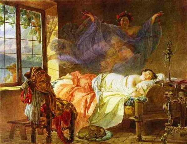 Main Product Photo of A Dream of a Girl Before a Sunrise Painting by Karl Pavlovich Brulloff
