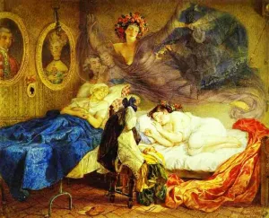 Dreams of Grandmother and Granddaughter by Karl Pavlovich Brulloff - Oil Painting Reproduction