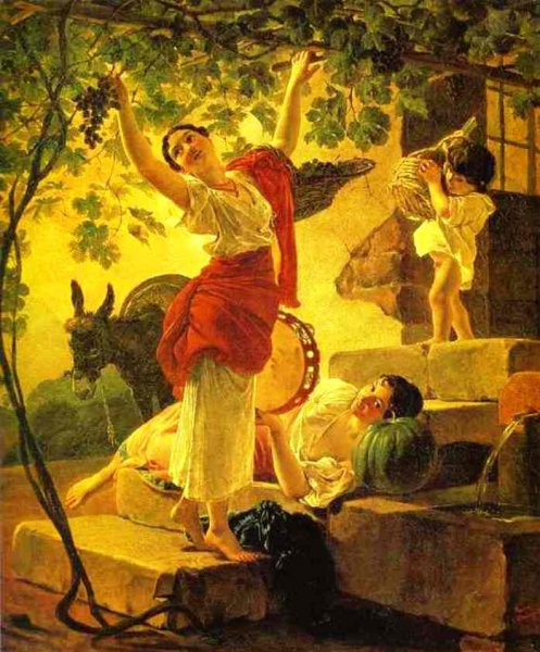 Main Product Photo of Girl Gathering Grapes in a Suburb of Naples Painting by Karl Pavlovich Brulloff