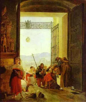 Pilgrims at the Entrance of the Lateran Basilica by Karl Pavlovich Brulloff Oil Painting