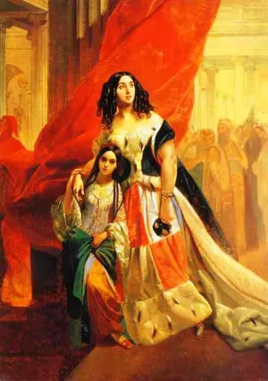 Portrait of Countess Yu. P. Samoilova and Her Ward Amacilia Pacini Leaving a Ball Oil painting by Karl Pavlovich Brulloff