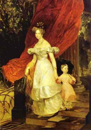 Portrait of Grand Duchess Elena Pavlovna and Her Daughter Maria by Karl Pavlovich Brulloff Oil Painting