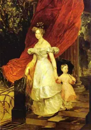 Portrait of Grand Duchess Elena Pavlovna and Her Daughter Maria by Karl Pavlovich Brulloff Oil Painting