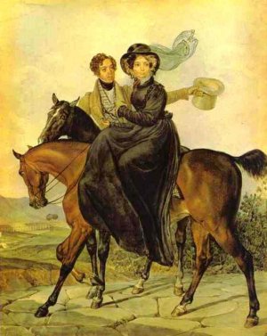 Portrait of K. A. and M. Ya. Narishkin by Karl Pavlovich Brulloff Oil Painting