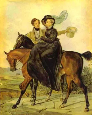 Portrait of K. A. and M. Ya. Narishkin by Karl Pavlovich Brulloff Oil Painting
