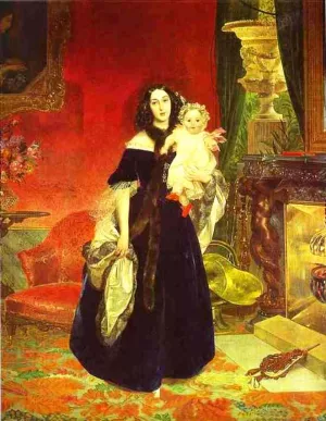 Portrait of M. A. Beck and Her Daughter M.I. Beck by Karl Pavlovich Brulloff - Oil Painting Reproduction