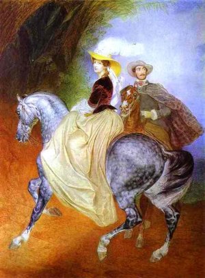 Portrait of Ye. Mussart and E. Mussart. Riders Oil painting by Karl Pavlovich Brulloff