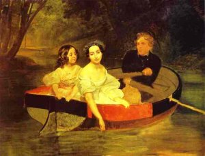 Self-portrait with Baroness Ye. N. Meller-Zakomelskaya and a Girl by Karl Pavlovich Brulloff Oil Painting