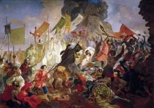 Siege of Pskov by Karl Pavlovich Brulloff Oil Painting