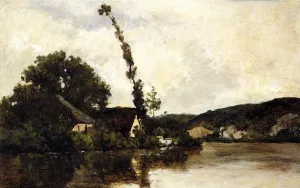 River Landscape by Karl Pierre Daubigny - Oil Painting Reproduction