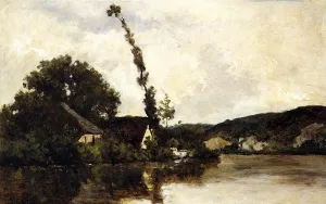 River Landscape Oil painting by Karl Pierre Daubigny