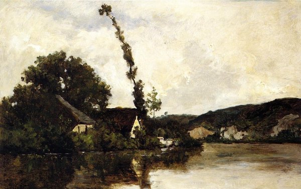 River Landscape by Karl Pierre Daubigny - Hand-Painted Oil Painting Reproduction