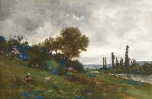 Shepherdess On The Banks Of The River by Karl Pierre Daubigny Oil Painting