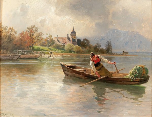 Chiemsee Landscape by Karl Raupp - Hand-Painted Oil Painting Reproduction