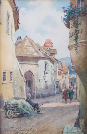 Durnstein Gassenszene Oil painting by Karl Schnorpfeil